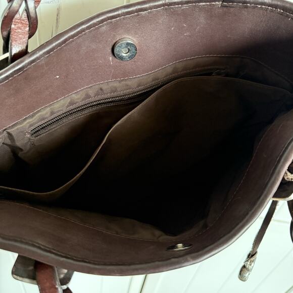 Brighton Brown Leather Basket Weave‎ Design Tote Handbag Purse Vintage - Picture 8 of 13
